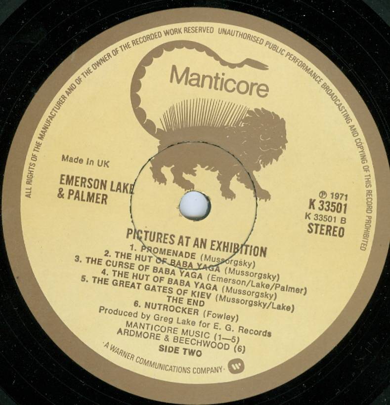 Emerson, Lake and Palmer Pictures At An Exhibition [lp label b uk]